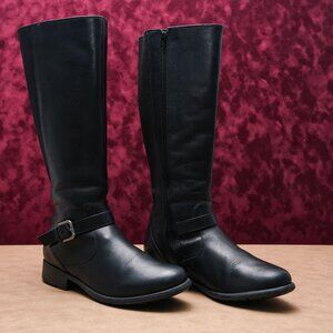 Clarks Black Over the Knee Boots with Buckle